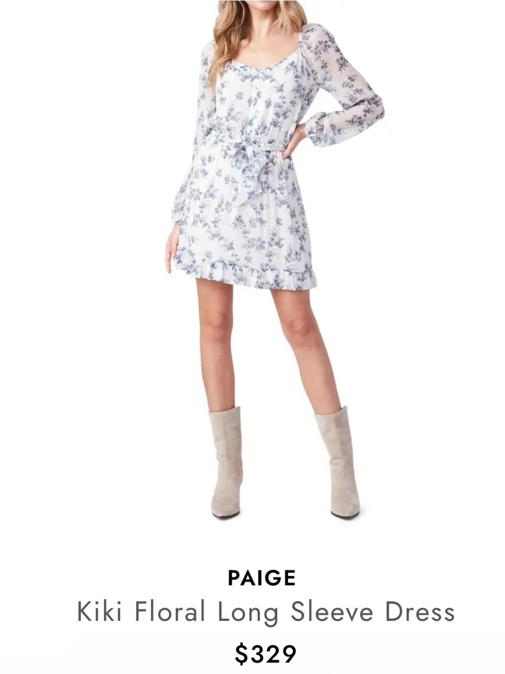 PAIGE Deep Cobalt Blue White Floral Silk Blend Long Sleeve Mini Dress Sz S⁠